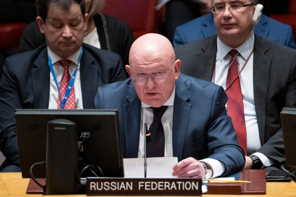 Rysslands FN-ambassadör Vasilij Nebenzija under ett möte i säkerhetsrådet i januari.