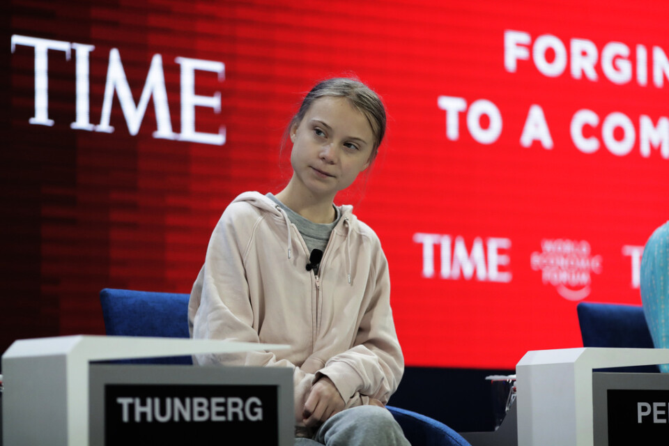 Den svenska klimataktivisten Greta Thunberg i Davos.