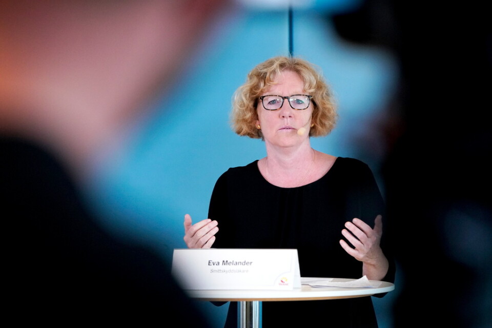 Eva Melander, smittskyddsläkare, under onsdagens presskonferens i Regionhuset i Dockan i Malmö med Region Skåne.