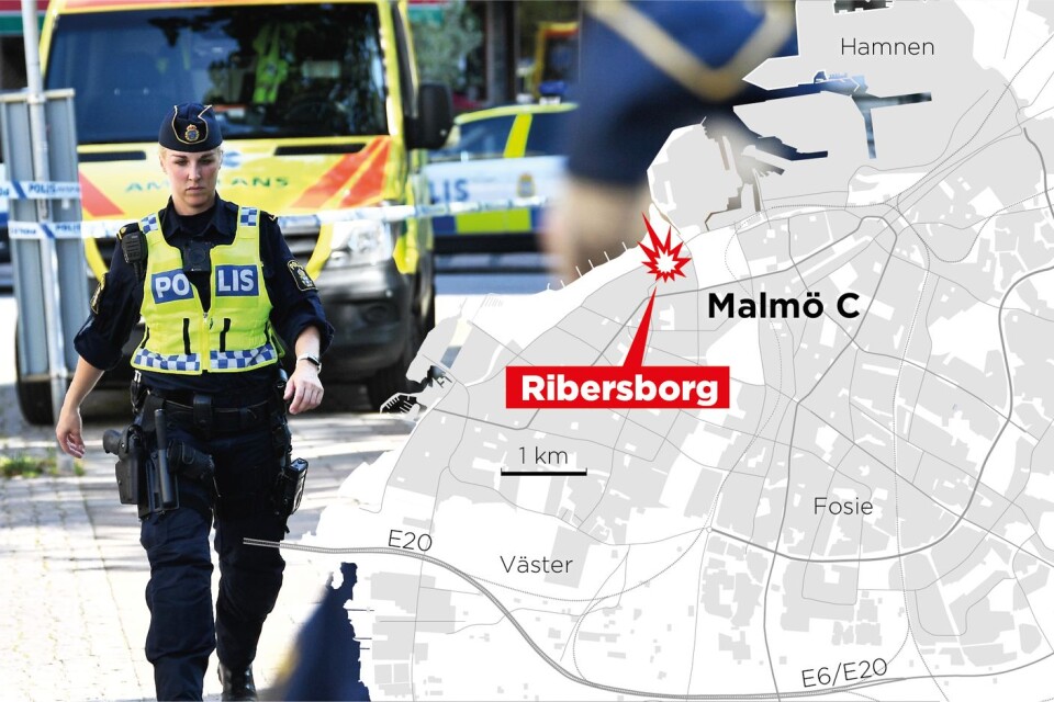 Kvinnan sköts i området Ribergsborg i Malmö på måndagsförmiddagen.