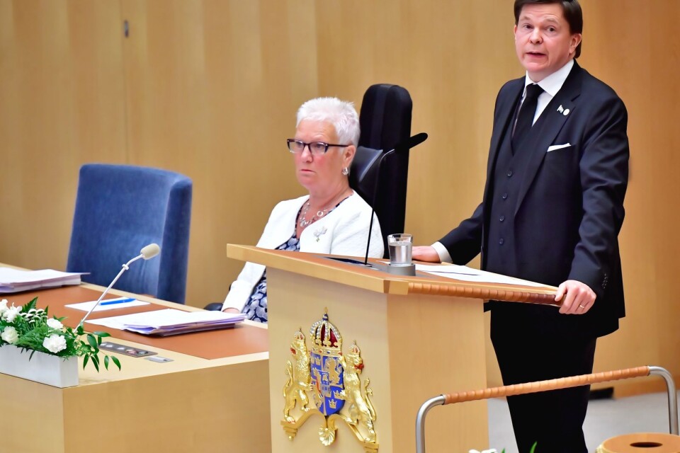 Riksdagens talman Andreas Norlén: ”Jag vill också framhålla att riksdagen har fullgjort sina uppgifter under hela denna krisvår.”