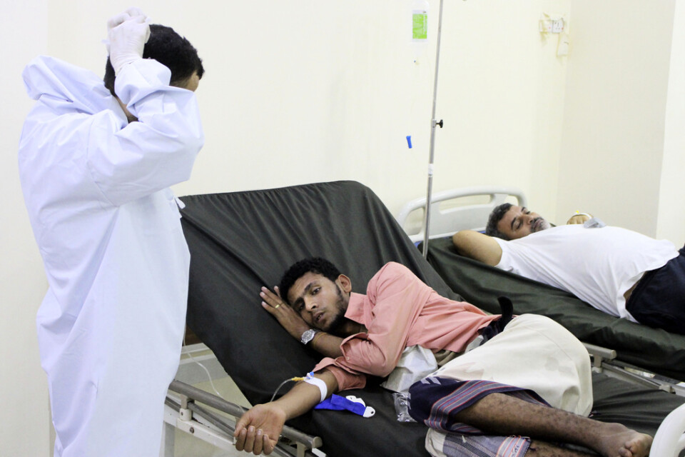 Behandling av patienter med symtom på covid-19 i Aden i södra Jemen. Arkivbild.