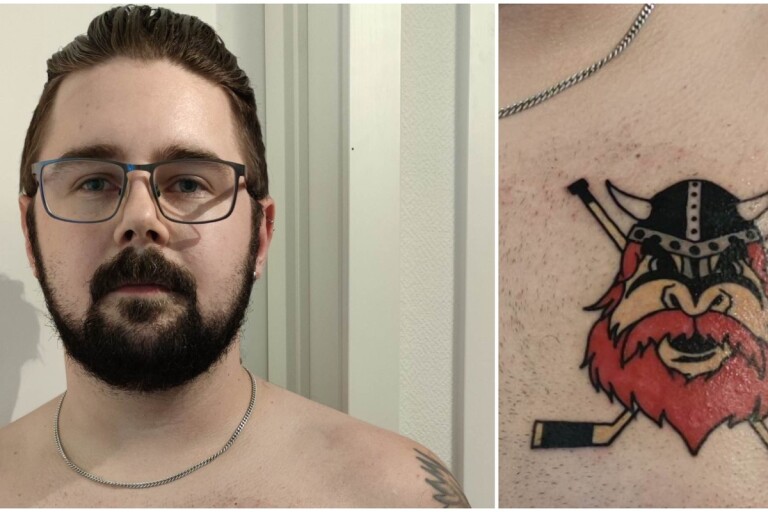 Hockeysupportern tatuerade in Vikings symbol på bröstet