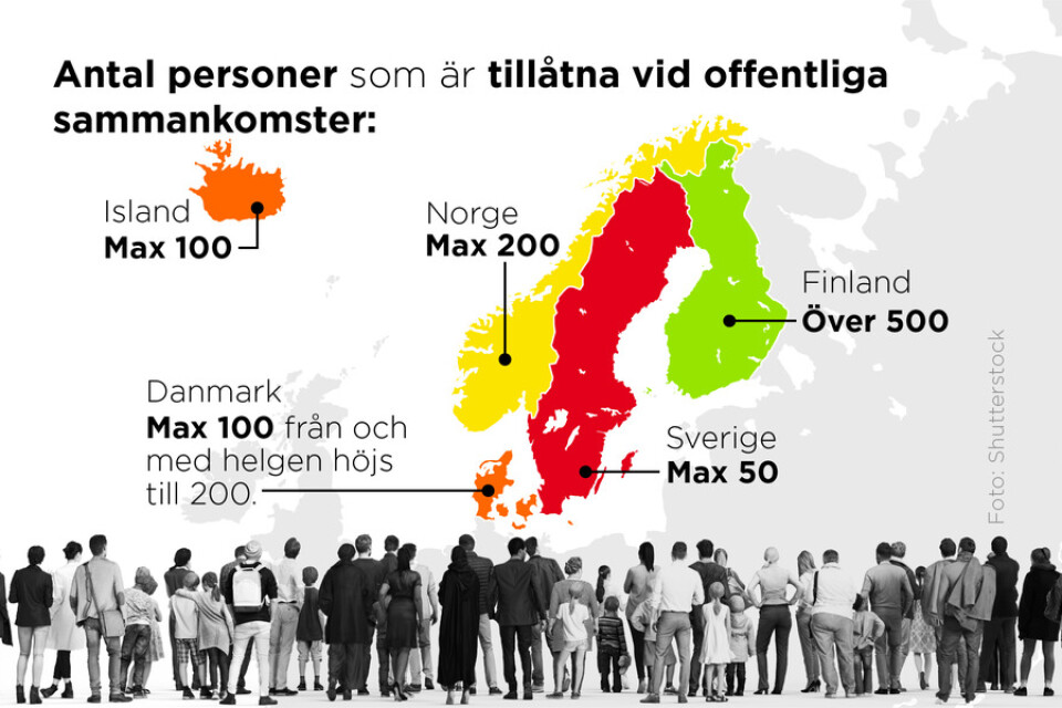 Så ser reglerna för folksamlingar ut i de nordiska länderna.