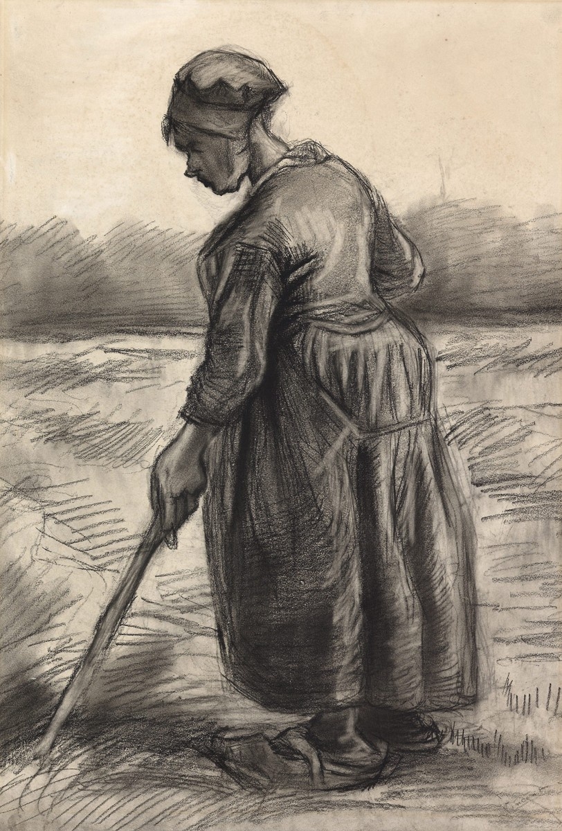 En bondkvinna skördar. Kolteckning 1885. fOTO: aRKEN