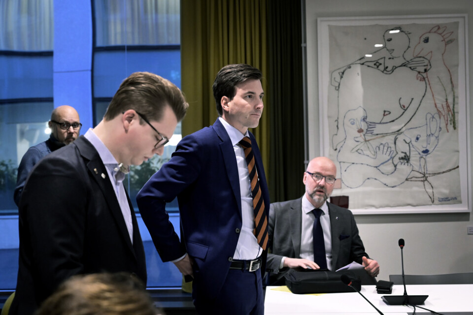 Östra Göinges kommunalråd Patric Åberg på Justitiedepartementet i Stockholm under tisdagens möte.