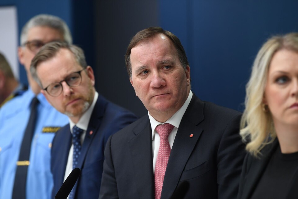 STOCKHOLM 20200302
Statsminister Stefan Löfven (S) och inrikesminister Mikael Damberg (S) under en pressträff efter ett möte med de berörda myndigheterna och ett möte i regeringskansliets krishanteringsråd med anledning av coronaviruset.