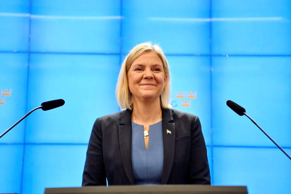 Statsminister Magdalena Andersson (S) vid en pressträff efter onsdagens statsministeromröstning i riksdagen.