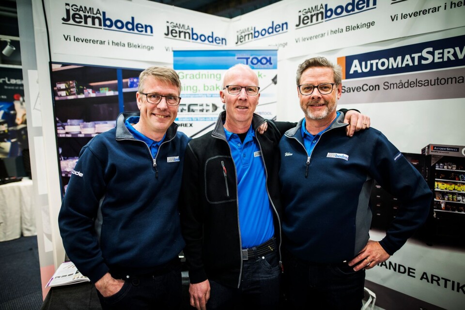 Anders Nöjd, Johan Wik och Håkan Holm på Gamla Jernboden i Ronneby. Ett av få Blekingeföretag som deltog i IndustriMässan 2018.