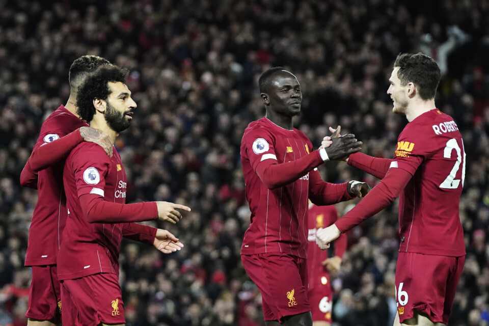 Liverpool jublar efter att Mohamed Salah gett laget ledningen mot Sheffield United.