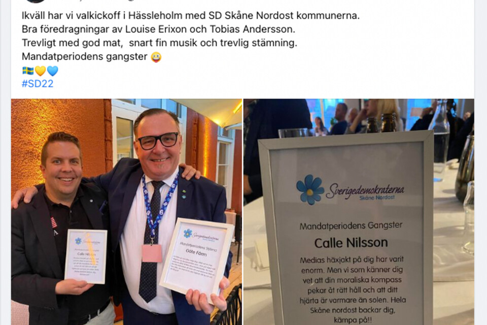 Skärmdump från sverigedemokraten Carl Henrik Nilssons Facebooksida