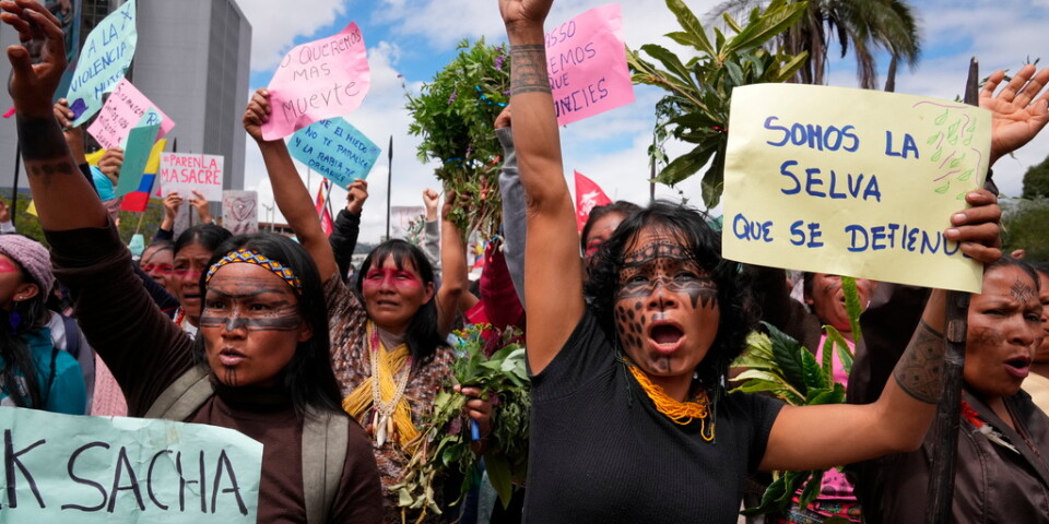 Ecuadors ursprungsbefolkning protesterar i huvudstaden Quito den 25 juni.