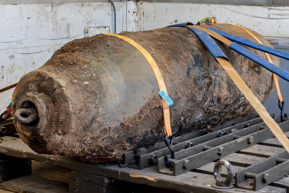 En desarmerad bom, denna hittades vid ett bygge i Frankfurt 2019.
