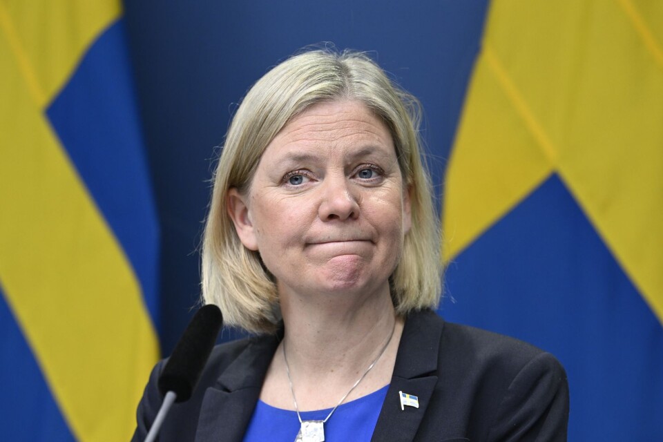 Statsminister Magdalena Andersson (S) under tisdagens pressträff om säkerhetsläget.