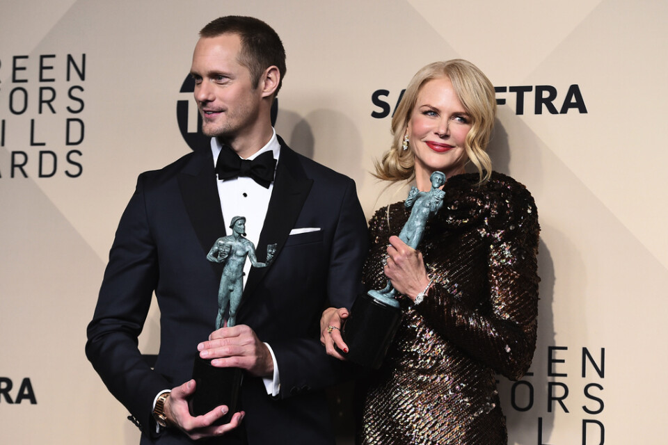 Alexander Skarsgård och Nicole Kidman prisas för sina insatser i HBO-serien "Big little lies" på Screen Actors Guild Awards i Los Angeles 2018. Arkivbild.