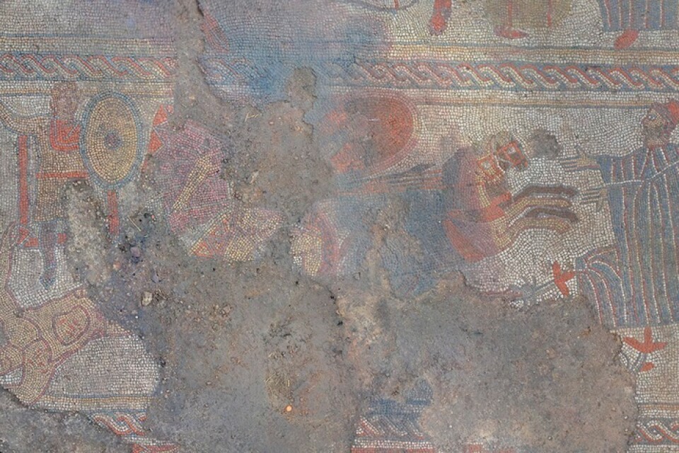 Under en brittisk åker låg denna romerska mosaik som föreställer en scen från Trojanska kriget. Pressbild.