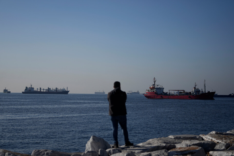 Fraktfartyg ligger för ankar i Marmarasjön.