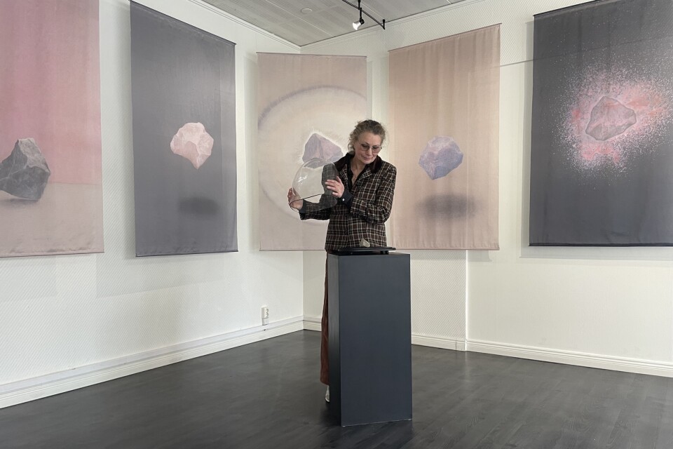 Konstnären Eva Wilms visar sin utställning ”The longing stone” på Galleri SM Art. ”Jag menar på att om man sätter sig i förbindelse med någonting i naturen, så börjar det tala med en. Det var det jag upplevde”, berättar hon. Pressbild.