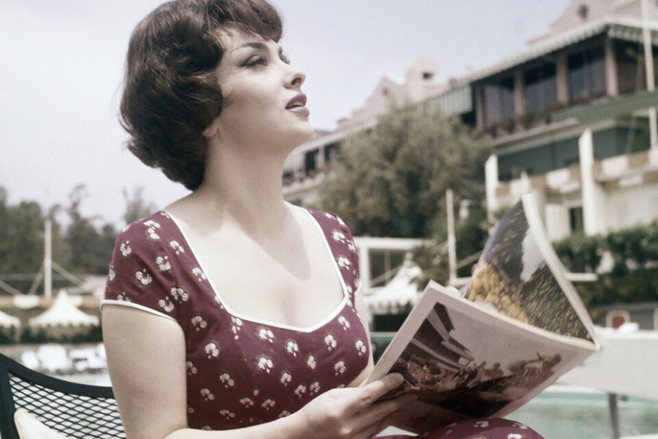 Gina Lollobrigida på Beverly Hills Hotel 1959. Arkivbild.