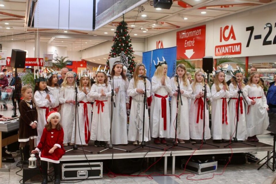 En av Mörbylångas kulturskolas yngsta grupper framträdde som luciatåg inför storpublik med vacker sång.