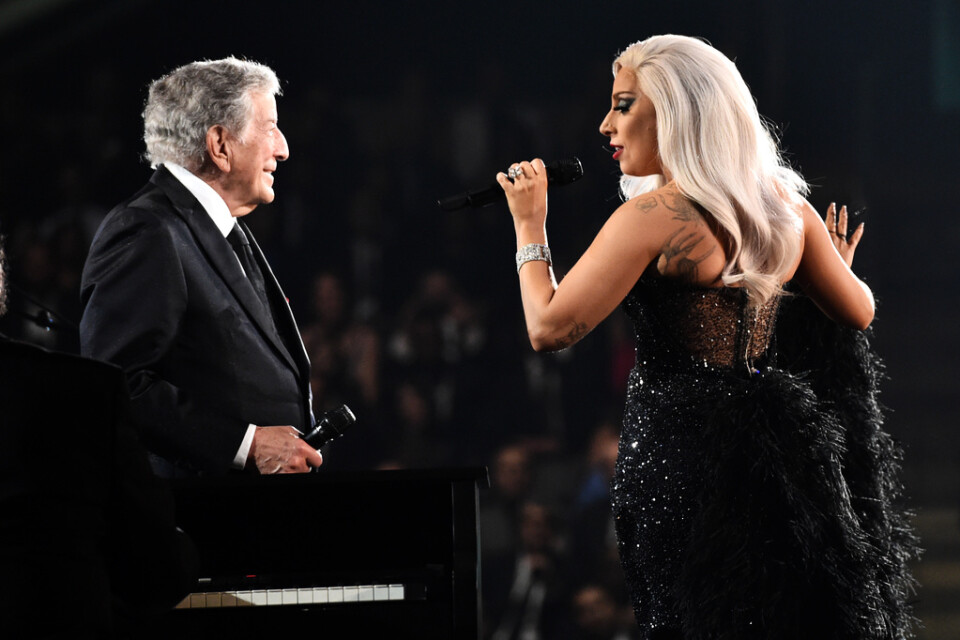 Tony Bennett och Lady Gaga när de uppträdde under Grammy-galan 2015. Arkivbild.