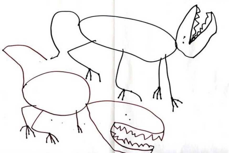 Elliot Rosenbecker, 4 år, Kyrkogatan 2 i Anderslöv, har ritat två dinosaurier.