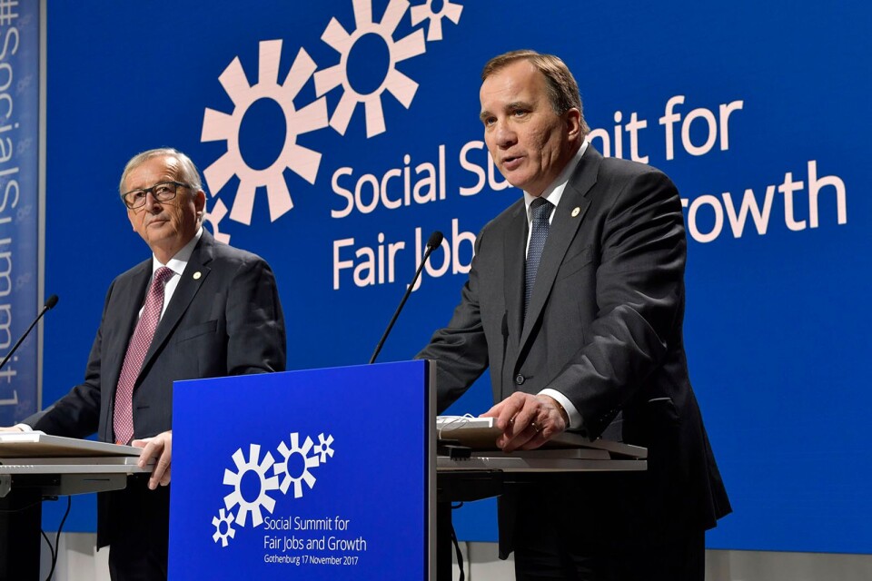 Europeiska kommissionens ordförande Jean-Claude Juncker och Sveriges statsminister Stefan Löfven (S) under toppmötet i Göteborg 2017.