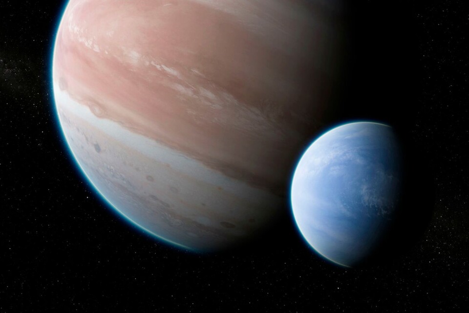 Illustration av exoplaneten Kepler-1625b, och dess möjliga måne. Under 2010-talet har det skett en explosion av antalet upptäckta planeter utanför vårt eget solsystem.