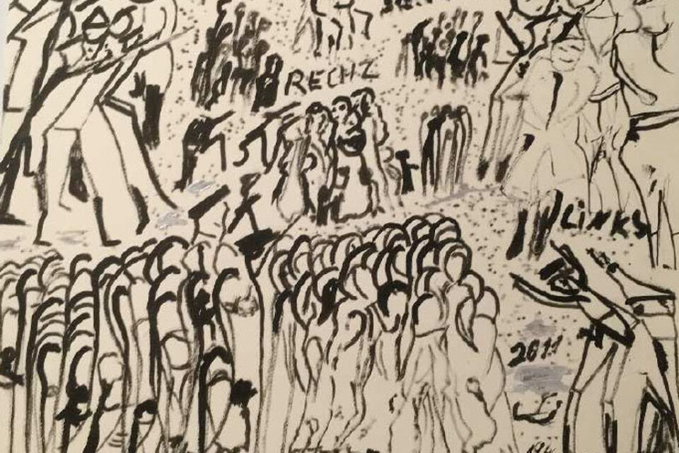 "Rechts Links 1944" av konstnären Ceija Stoijka, en av dem som deltar i en ny utställning om Förintelsen. Pressbild.