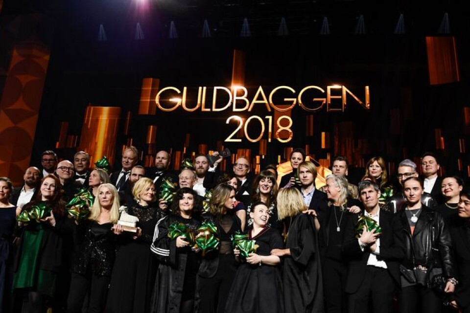 Gruppbild på alla Guldbaggevinnare 2018.