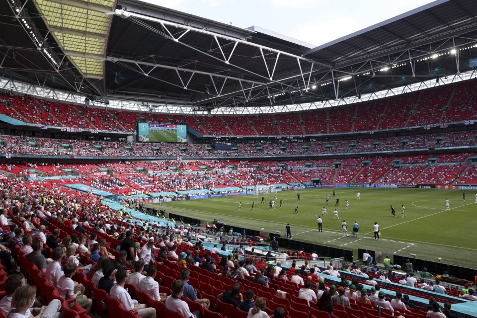 Uefa hoppas att den brittiska regeringen ska öppna upp för utländska supportrar på Wembley i slutet av EM-slutspelet. Arkivbild.