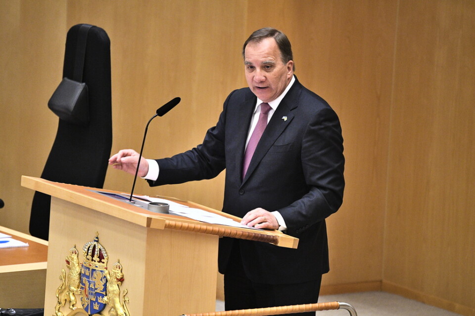 Socialdemokraternas partiledare Stefan Löfven (S) under partiledardebatten i riksdagen.