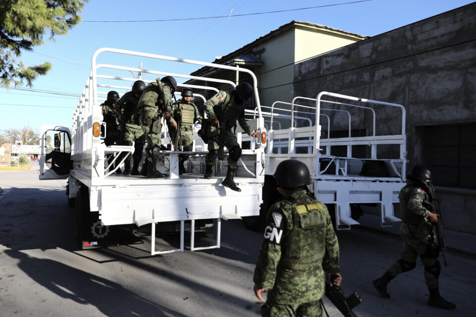 Nationalgardessoldater vid staden Villa Unión, där strider uppstod förra helgen mellan drogkarteller och säkerhetsstyrkor. Arkivbild.