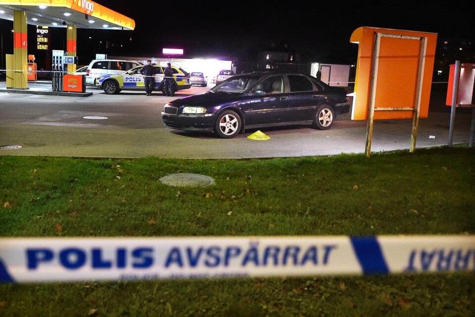 The police cordon off area by a petrol station in Näsby.