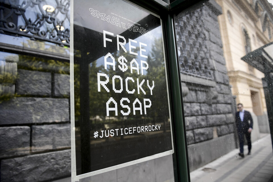 Affisch till stöd för Asap Rocky. Arkivbild.