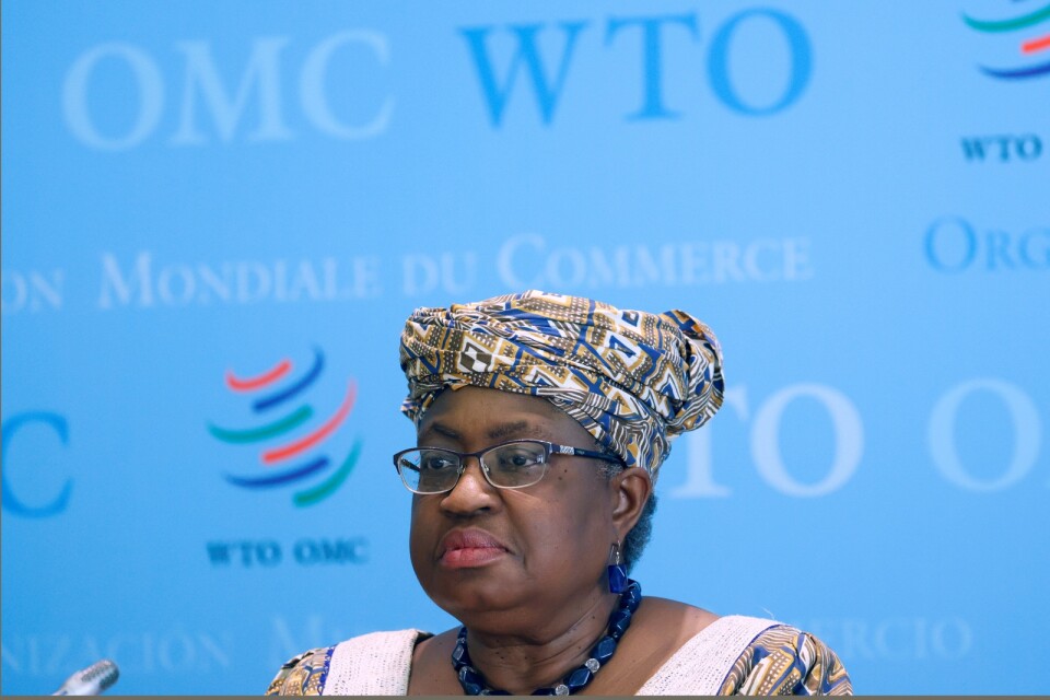 Ngozi Okonjo-Iweala, chef för World Trade Organization, uppmanar medlemmar att släppa på handelshindren. Arkivbild.