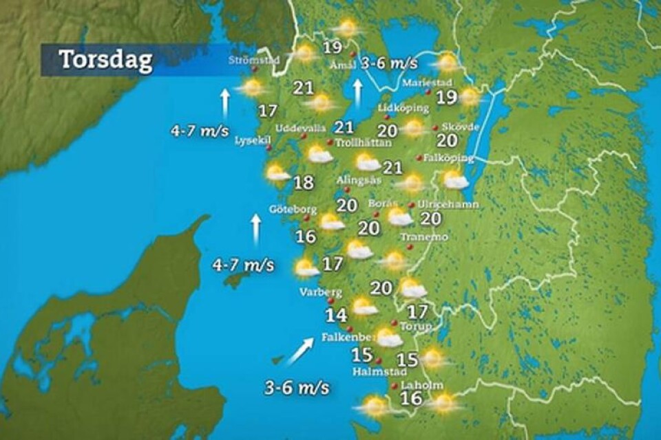 Nu är både solen och Ulricehamn på kartan. Detta är dagens väder. ILLUSTRATION: SVT