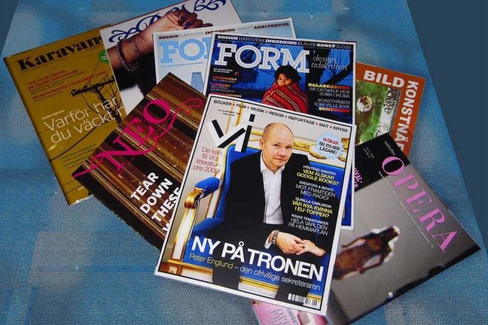 Gamla tidskrifter säljs ut på Skurups bibliotek. Oklart om det är just dessa tidskrifter som finns att fynda.