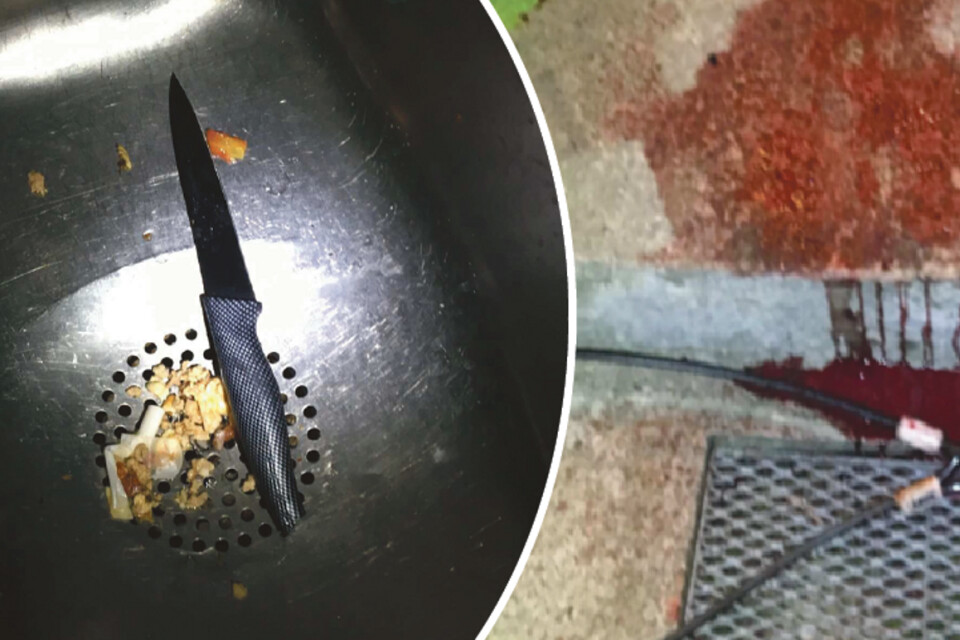 Kniven som man misstänker att gärningen begåtts med och platsen där 53-åringen knivhöggs.