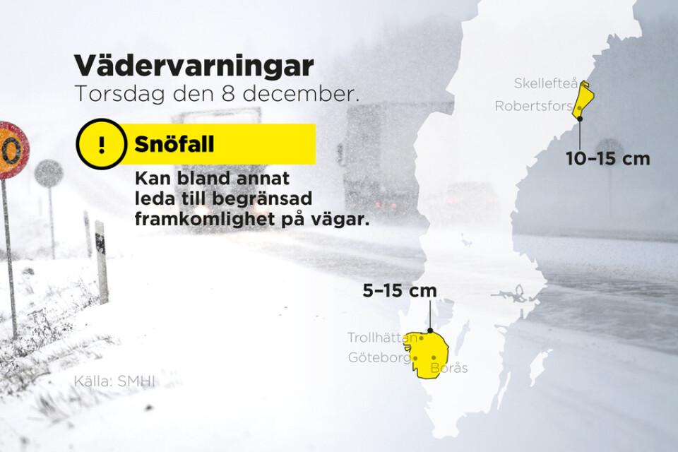 SMHI varnar för kraftigt snöfall i väst – och Västerbotten.