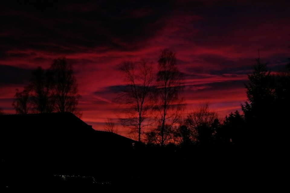 Fantastisk solnedgång över Nybro, nyårsdagen 1 januari 2020