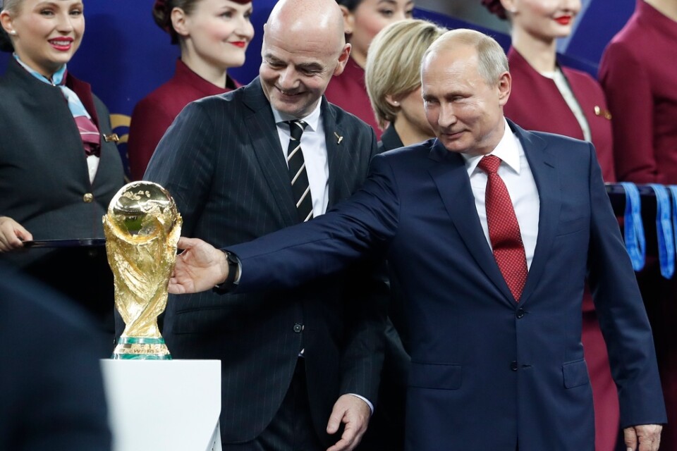Fifas ordförande Gianni Infantino och Rysslands president Vladimir Putin.