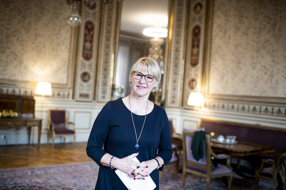 Avgående utrikesminister Margot Wallström (S) på sitt kontor vid utrikesdepartementet.