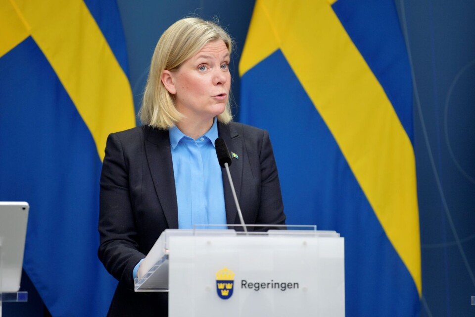 Statsminister Magdalena Andersson (S) under regeringens pressträff på tisdagen om nya åtgärder kopplade till coronapandemin.