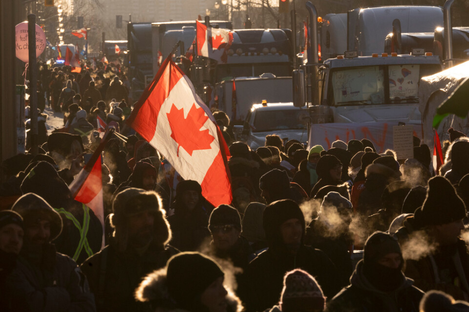 Protester i Kanadas huvudstad Ottawa.