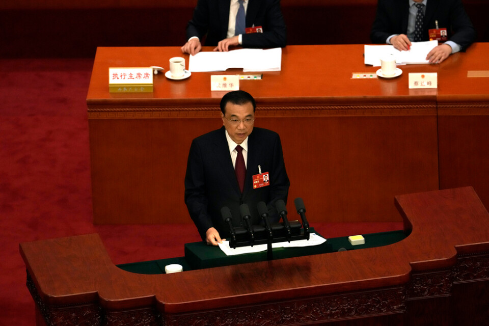 Premiärminister Li Keqiang under öppningsceremonin av den årliga nationella folkkongressen på söndagen.