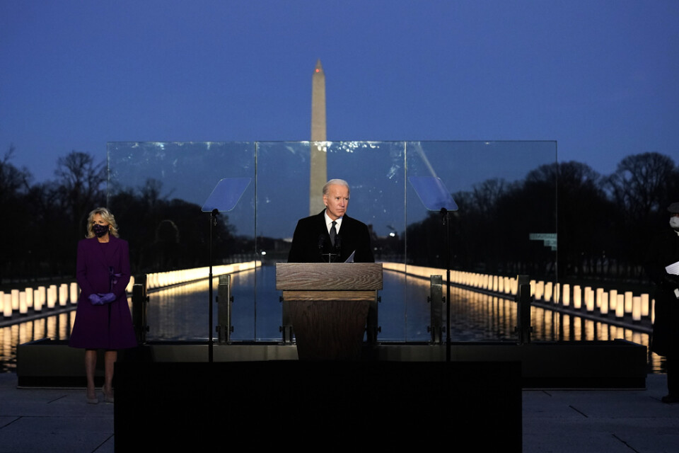 Den blivande presidenten Joe Biden under ceremonin i Washington.