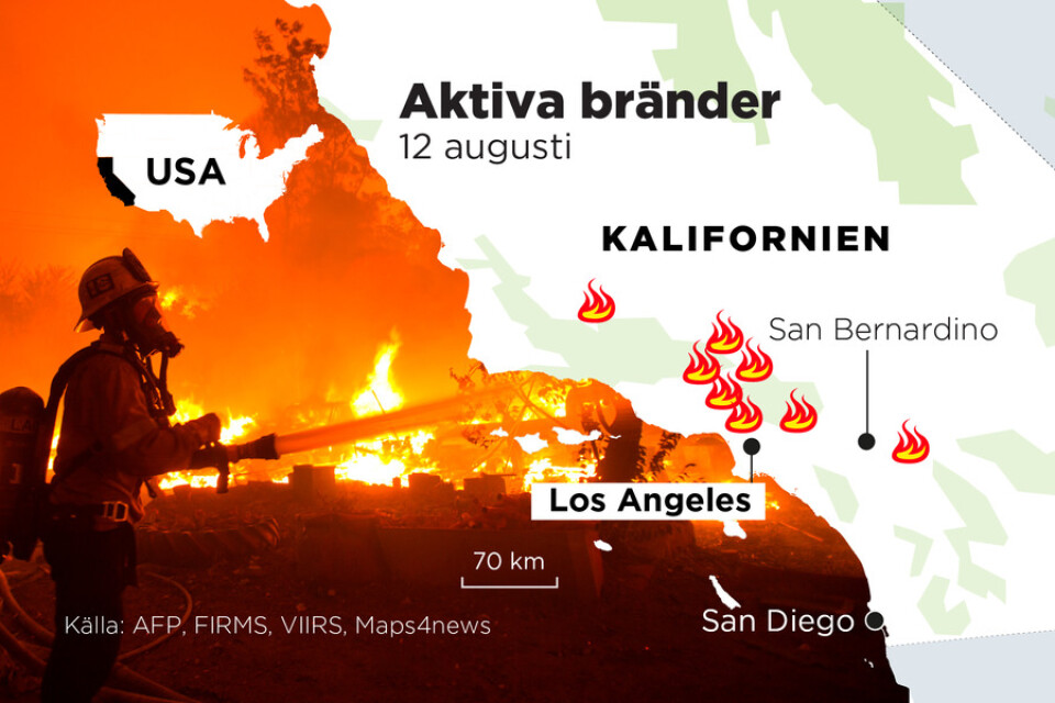 Flera bränder rasar just nu i Kalifornien.