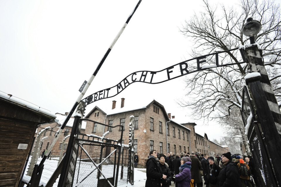 Besökare vid Auschwitz inför uppmärksammandet av 70-årsdagen av förintelselägrets befrielse, den 26 januari 2015. Arkivbild.
