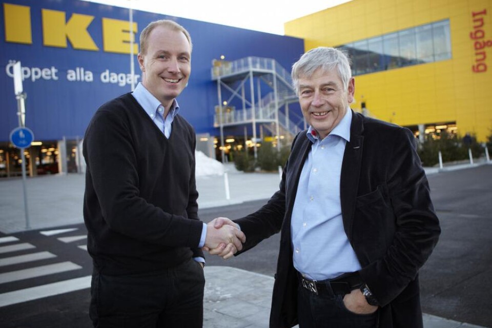 Peter Agnefjäll, Ikea, och Mats Paulsson, Peab, är nöjda med samarbetet mellan ­företagen.